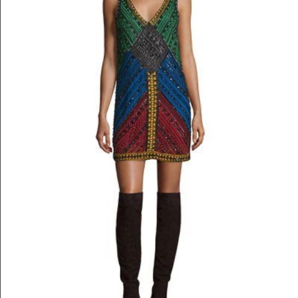 Alice and Olivia Embellished V-Neck Shift Dress